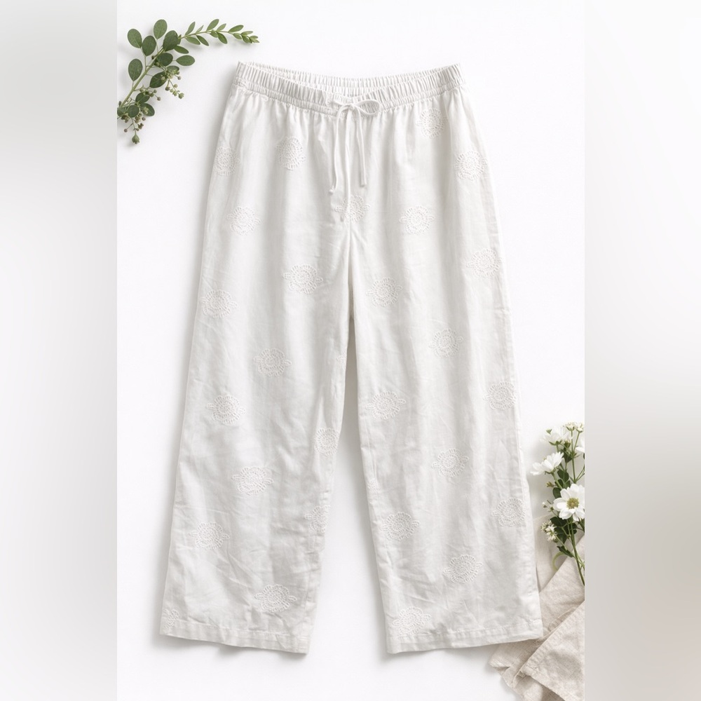 wild fable White Wide-Leg Embroidered Pants